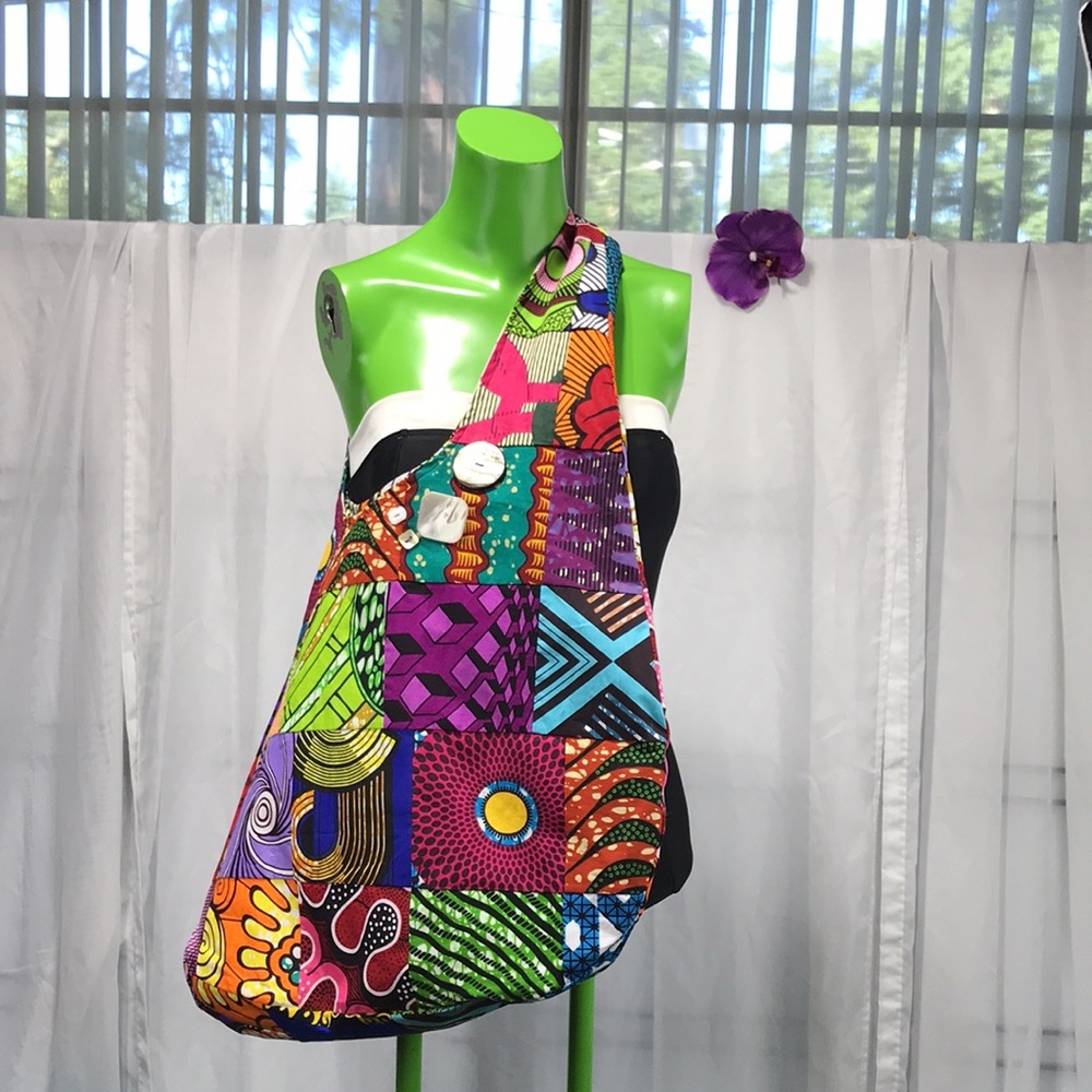 Hobo Bag | Colorful Patchwork Reversible (2-sided) Bag | Size: L28"xW20"xD4.5"